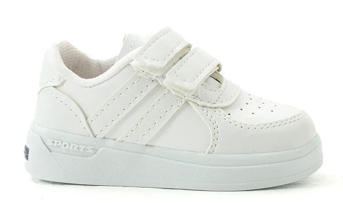 Günlük Unisex Çocuk Şeritli Işıklı Beyaz Sneaker Cırtlı Hafif Rahat Spor Ayakkabı 