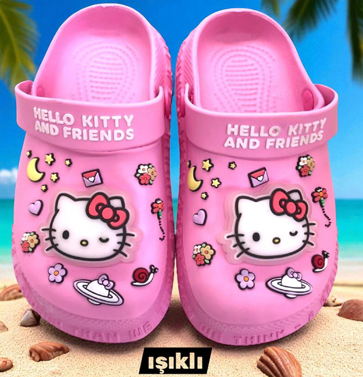 Hello Kitty Kız Çocuk Kaymaz Taban Işıklı Pembe Terlik Havuz Plaj Sandaleti
