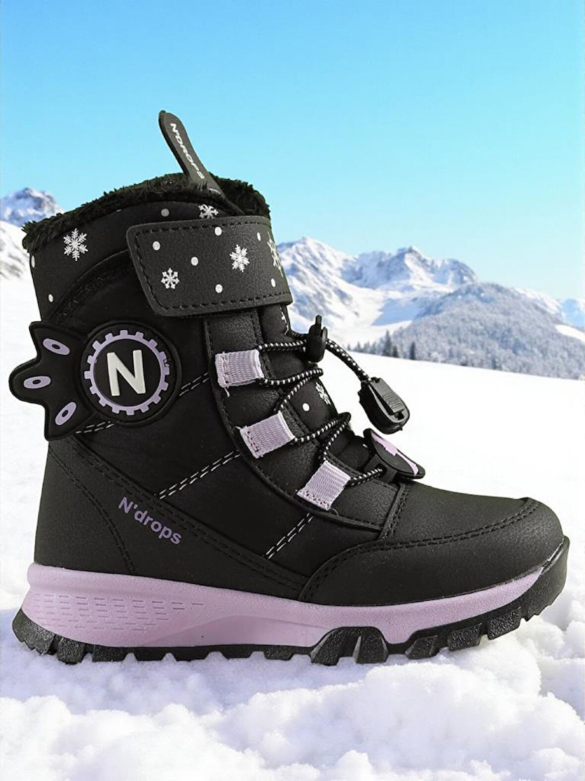 Kız Çocuk Suya Ve Soğuk Havaya Dayanıklı Kaymaz Taban Cırtlı Lacivert Pembe Kar Botu 