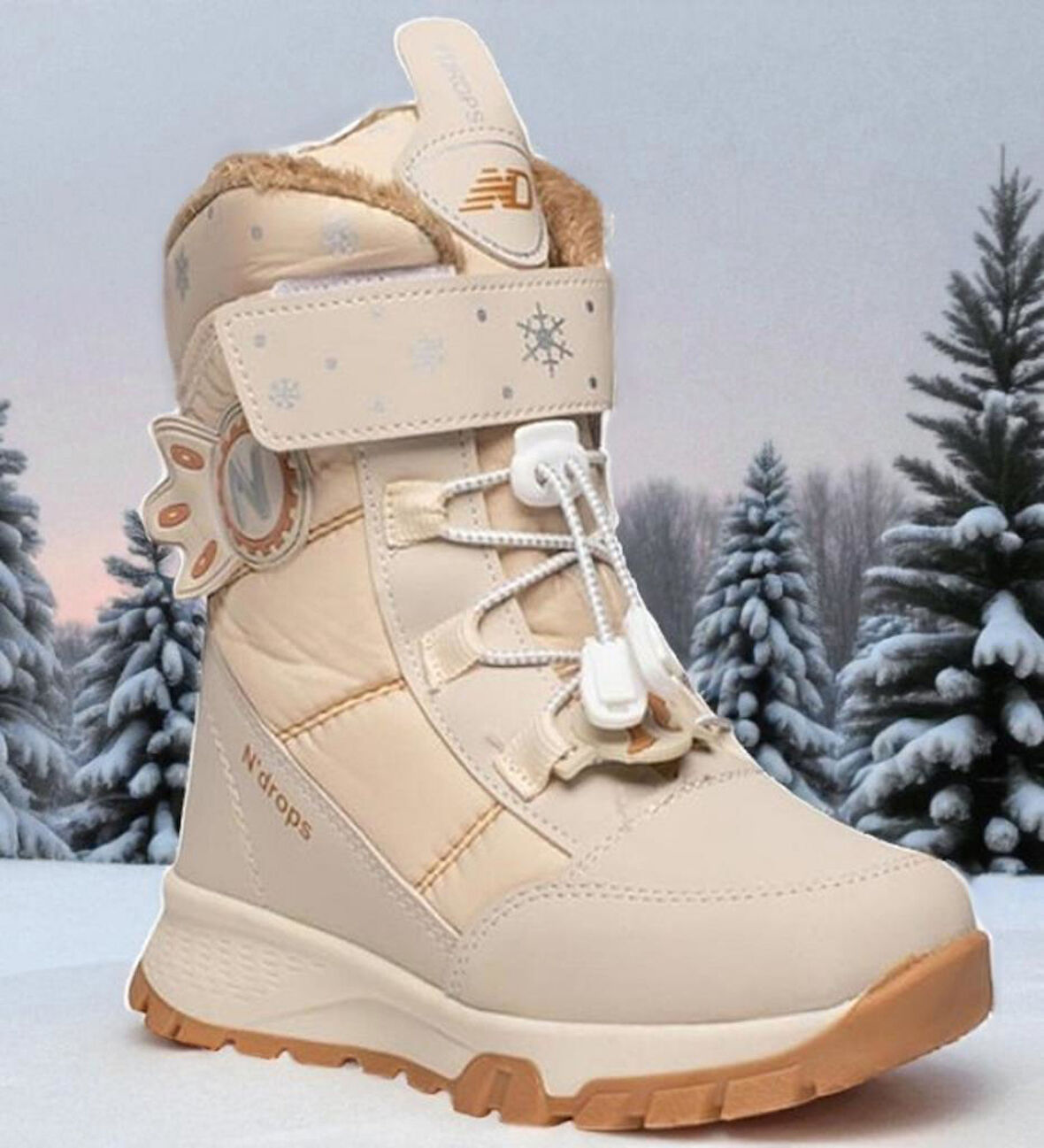 Kız Çocuk Suya Ve Soğuk Havaya Dayanıklı Kaymaz Taban Cırtlı Lacivert Pembe Kar Botu