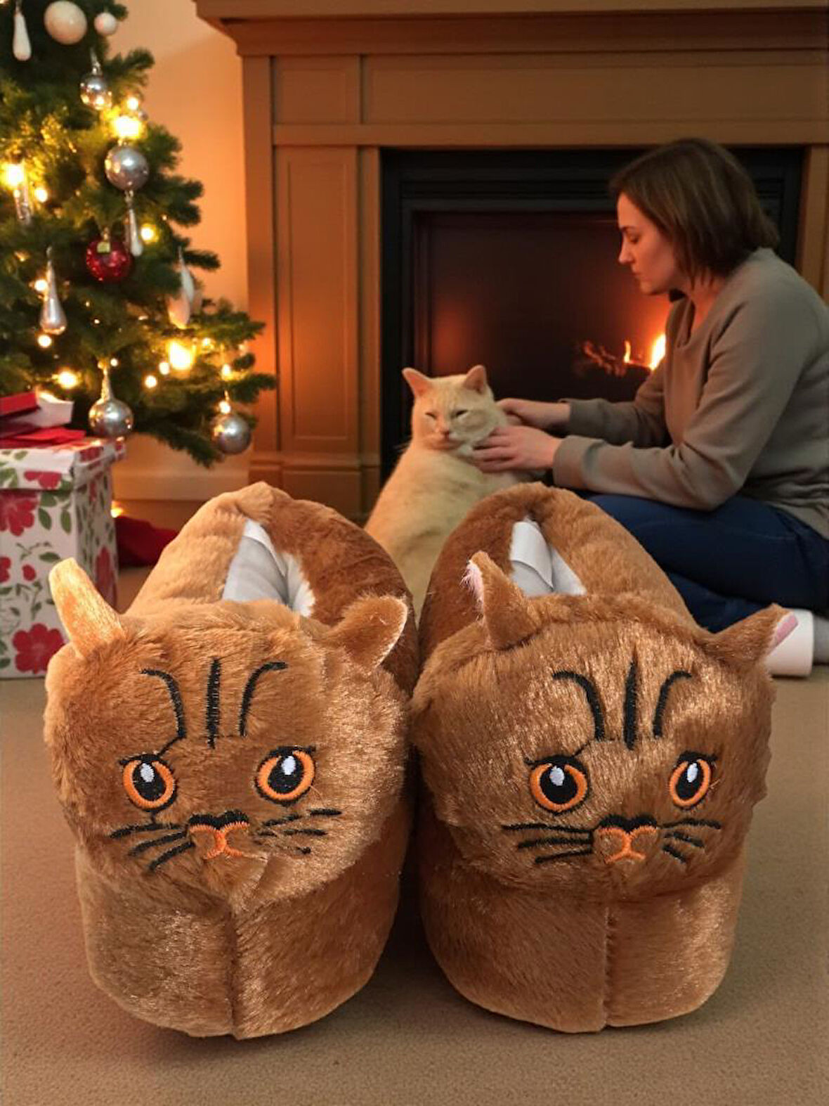 Kadın Kız Çocuk Yumuşak Soft Hayvanlı Kedi Figürlü Panduf Ev Ayakkabısı 