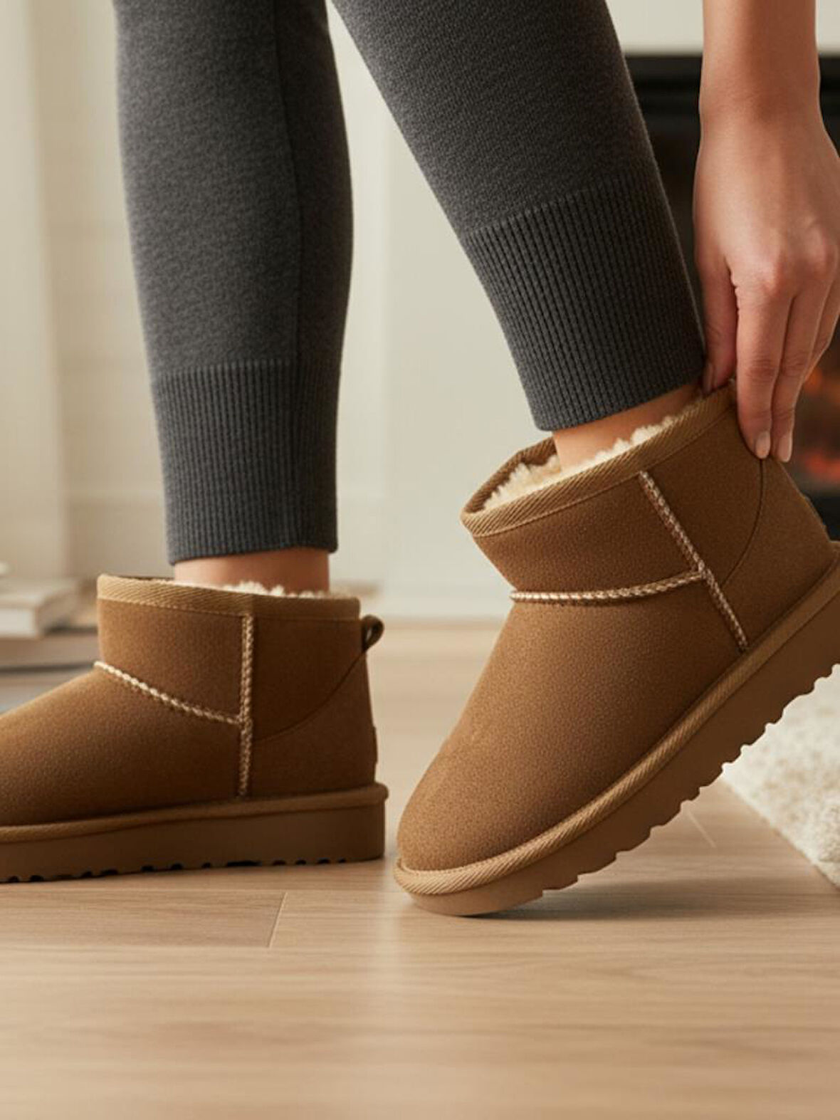 Kız Çocuk Taba Kalın Poli Taban İçi Kürklü Süet Görünümlü Mini Bot