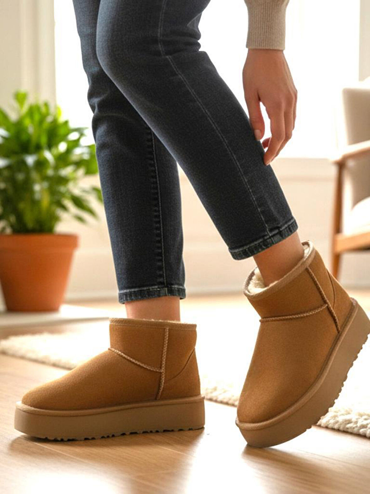 Kadın Taba Ultra Mini Süet Kısa Bilek Kışlık Sıcak Tutan İçi Kürklü Kışlık Taban Bot