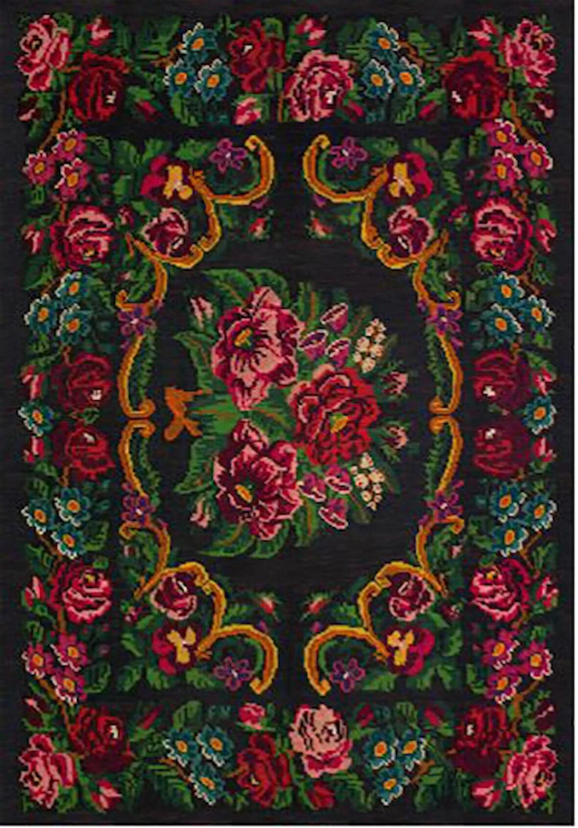 Çam Halı Gloria TD732 Siyah Karabağ Desen Dokuma Saçaklı Kilim Listeye Geri Dön