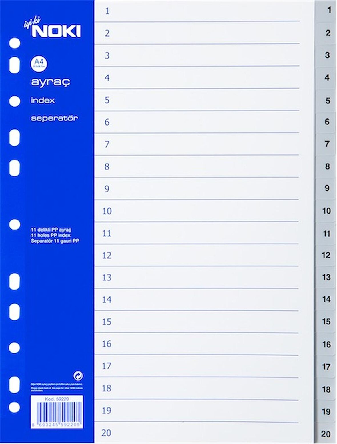 NOKİ SEPERATÖR 1-20 RAKAM 59220