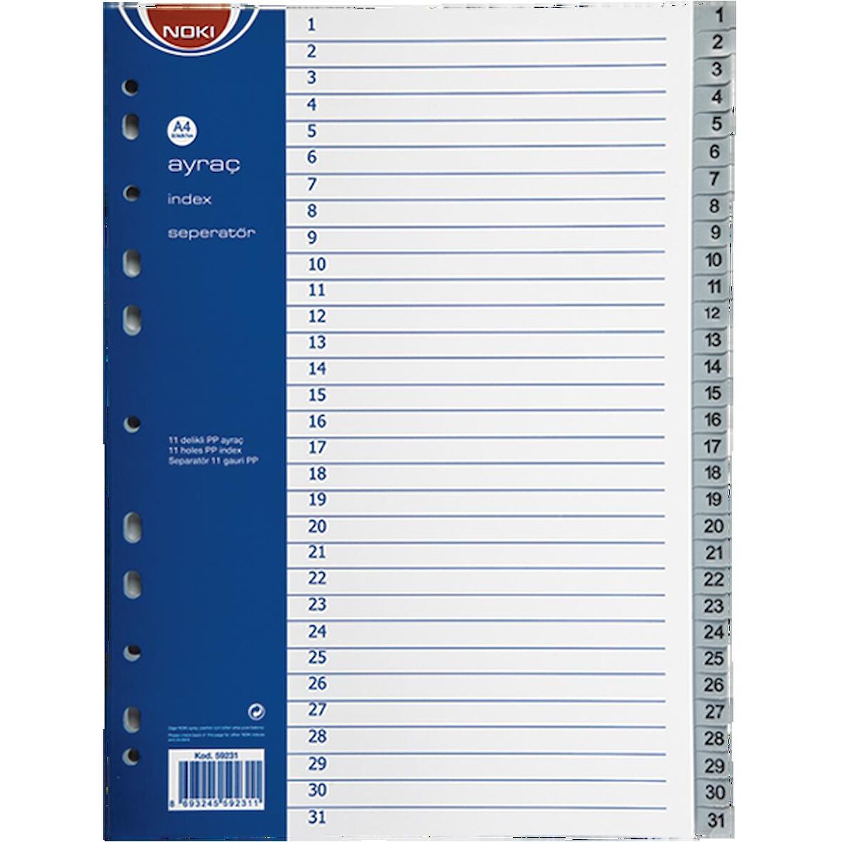 Noki Seperatör 1-31 Rakamlı Plastik A4 59231