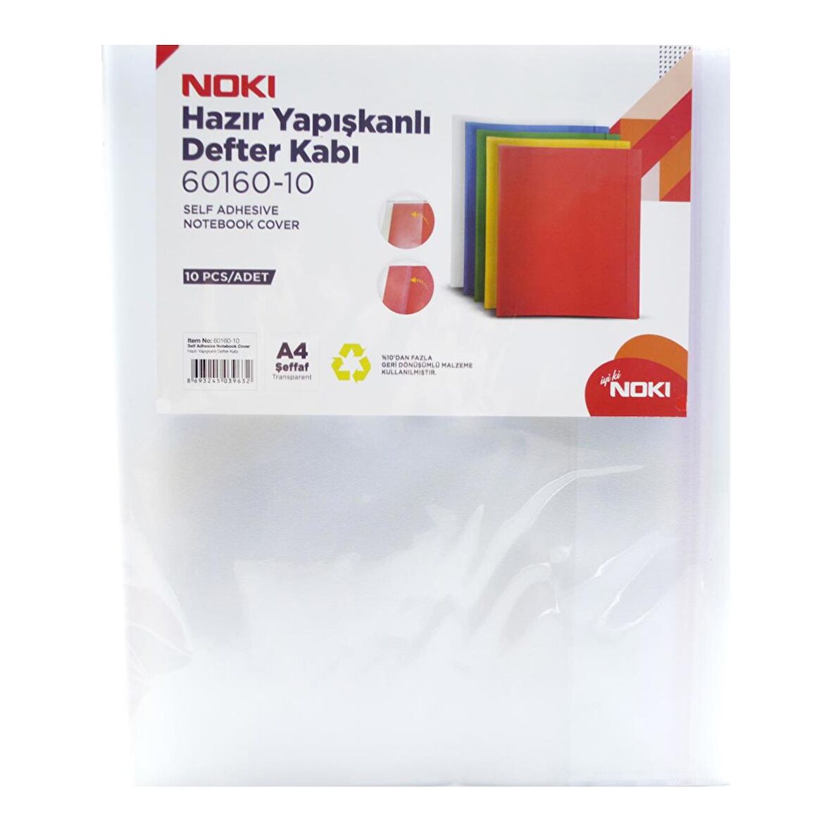 Noki A4 10'lu Şeffaf Yapışkanlı Defter Kabı 60160-10