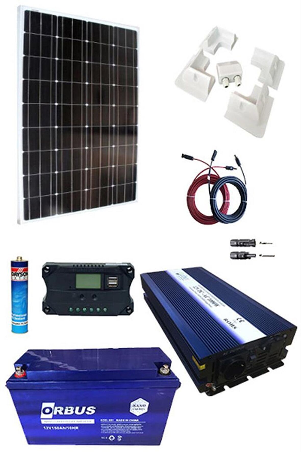 Karavan Solar Paket Sistem 200W Güneş Paneli 1000W İnverter