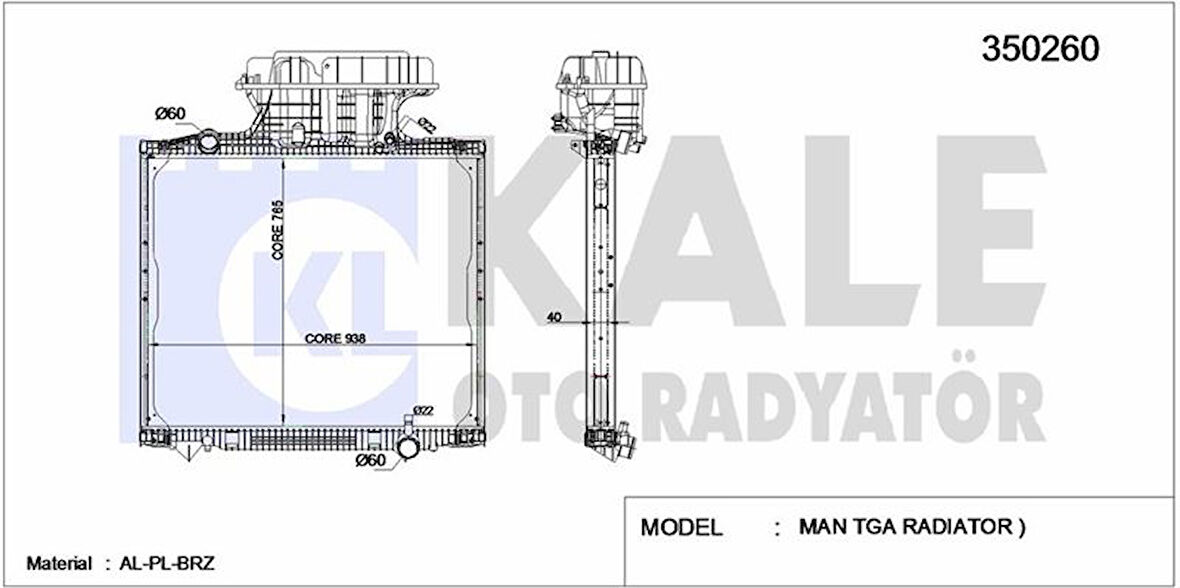 Man Truck Motor Su Radyatoru Man Tga 18.430 D2066 04> Tga 18.410 D2866 00> (cerceveli) / (mt) Alcak Kabın - Kale 350260