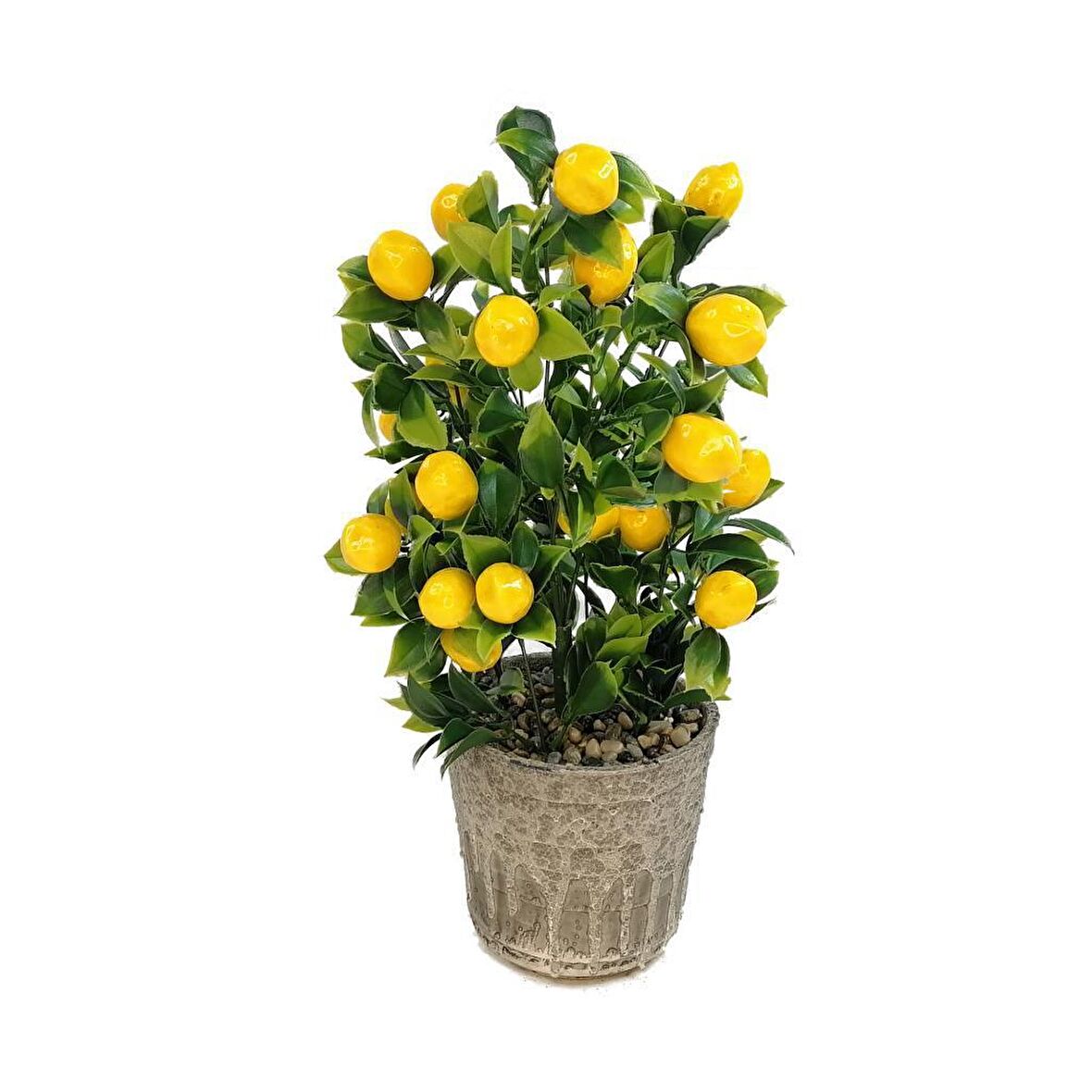Yapay Çiçek Gri Seramik Saksıda Limon Ağacı 