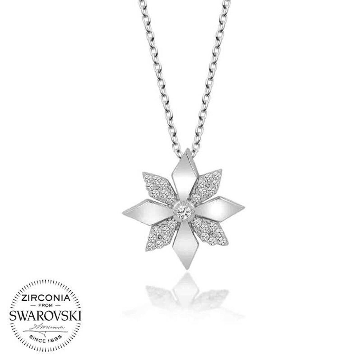 Swarovski Taşlı Lucky Life 925 Ayar Gumuss  Çiçek Bayan Kolye