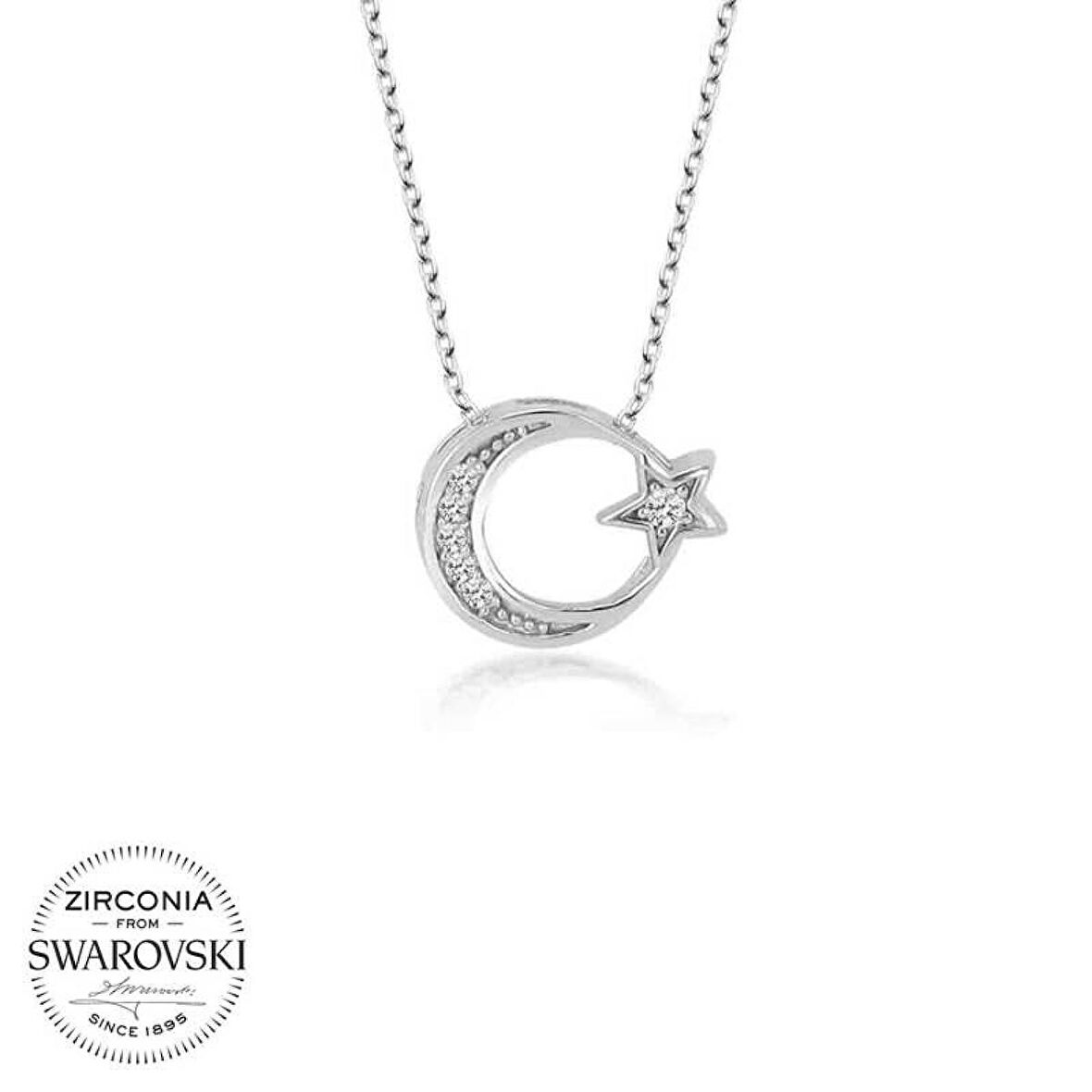 Swarovski Taşlı Lucky Life 925 Ayar Gumuss  Ayyıldız Kadın Kolye