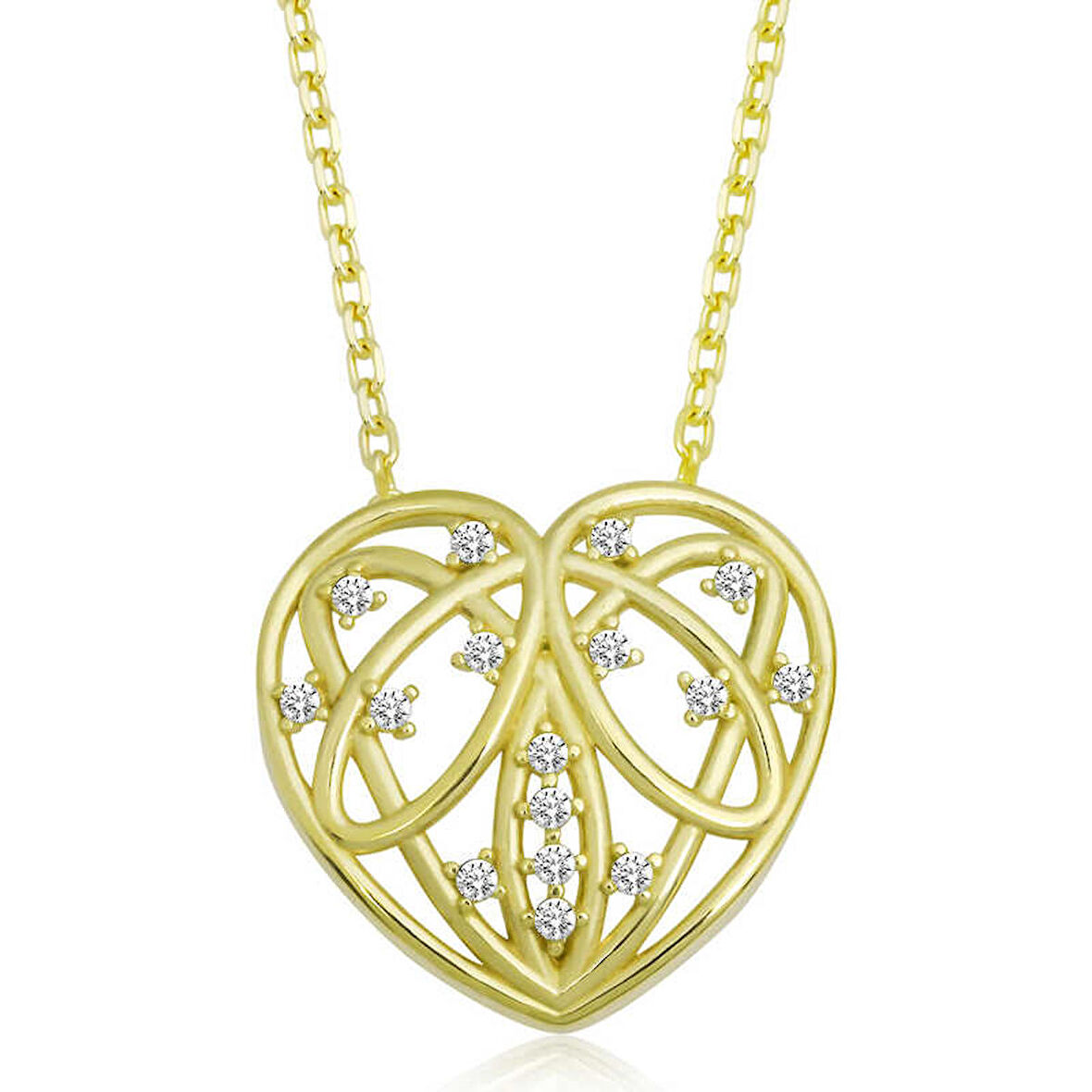 Lucky Life 925 Ayar Gumuss  Gold Bombeli Kalp Kadın Kolye