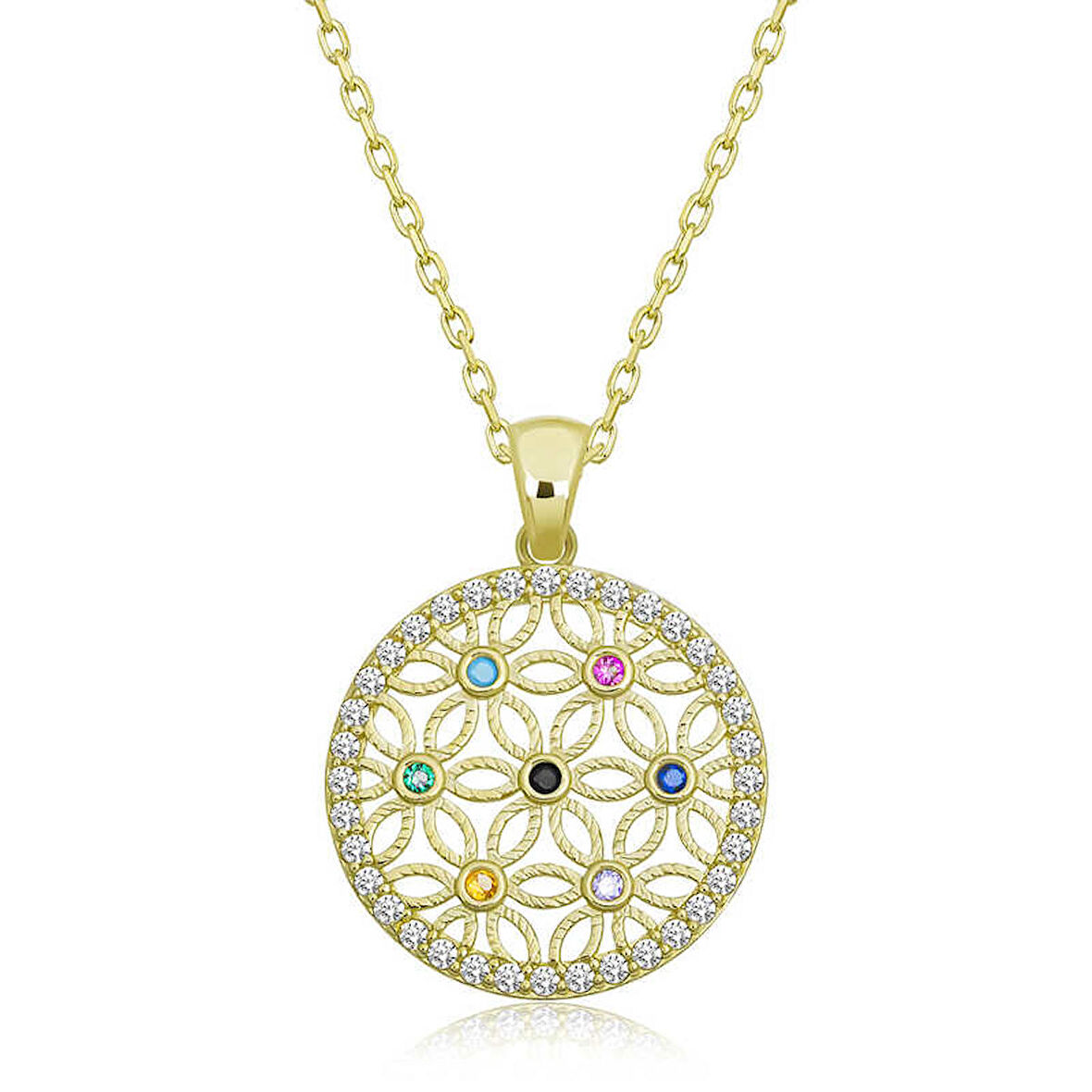 Lucky Life 925 Ayar Gumuss  Gold Renkli Taşlı Yaşam Çiçeği Kadın Kolye