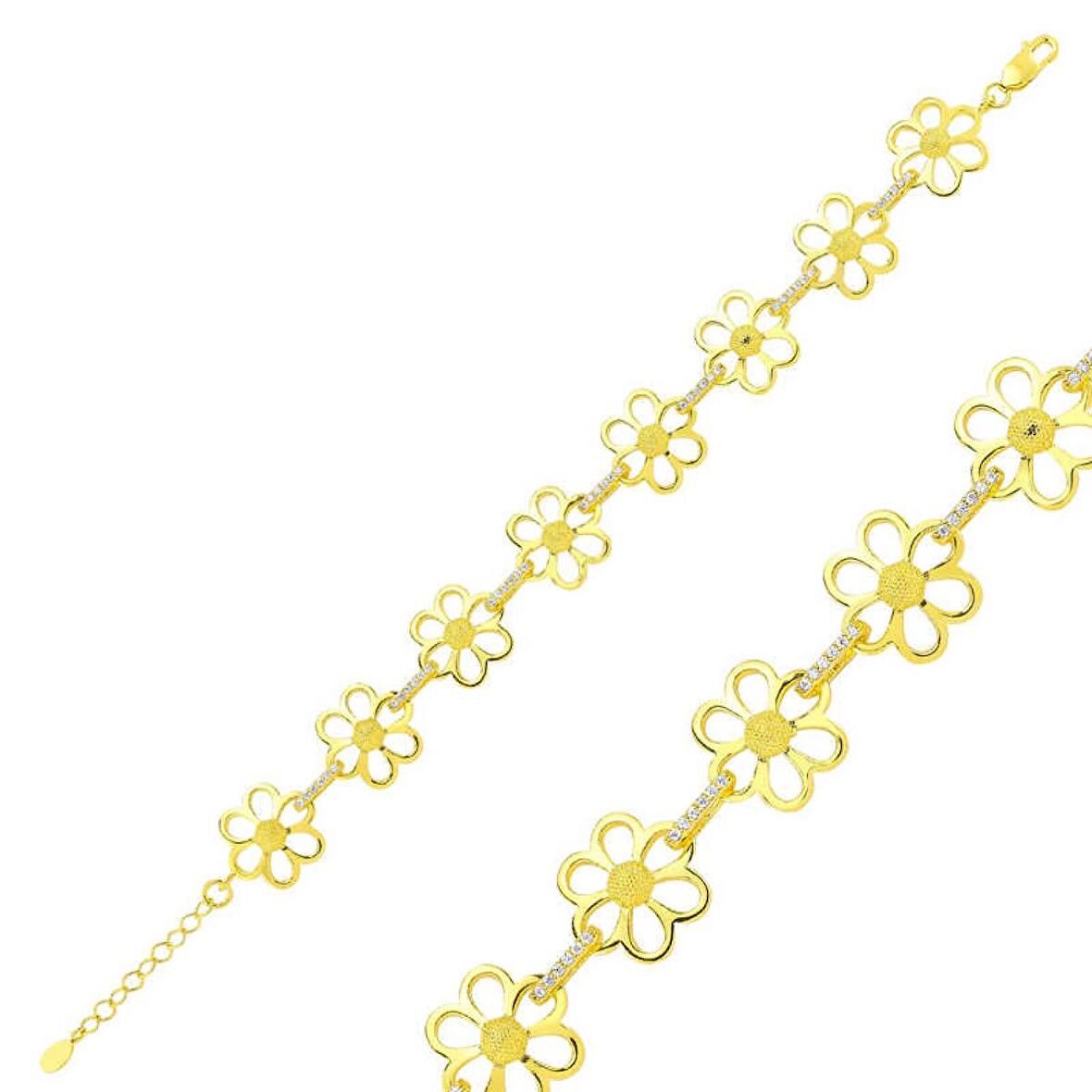 Lucky Life 925 Ayar Gumuss  Gold Sarı Papatya Bayan Bileklik