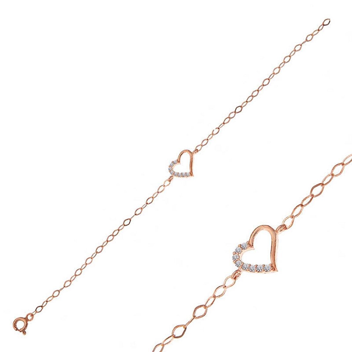 Lucky Life 925 Ayar Gumuss  Rose Kalp Kadın Bileklik