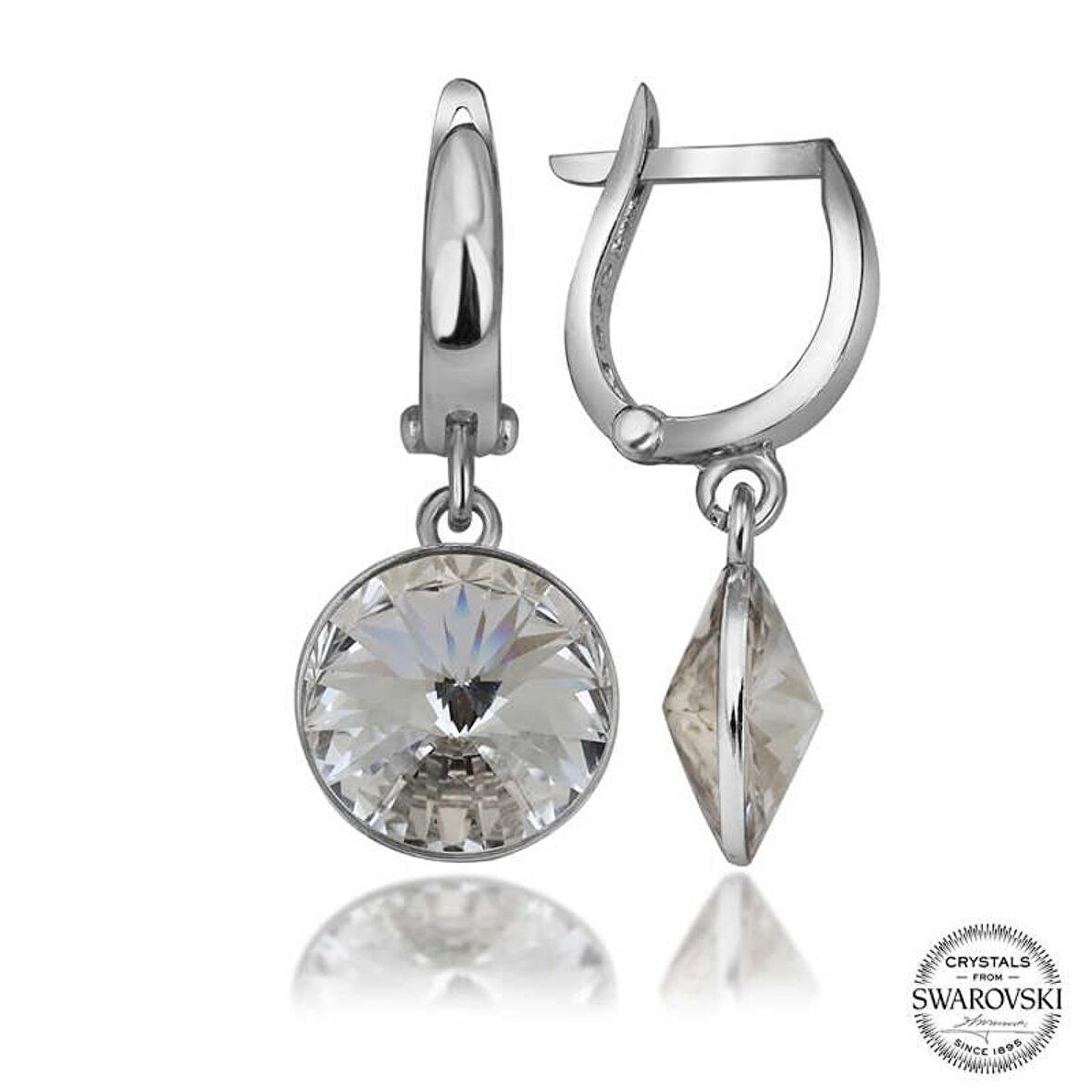 Swarovski Crystal Taşlı Lucky Life 925 Ayar Gumuss  Beyaz Sallantılı Kadın Küpe