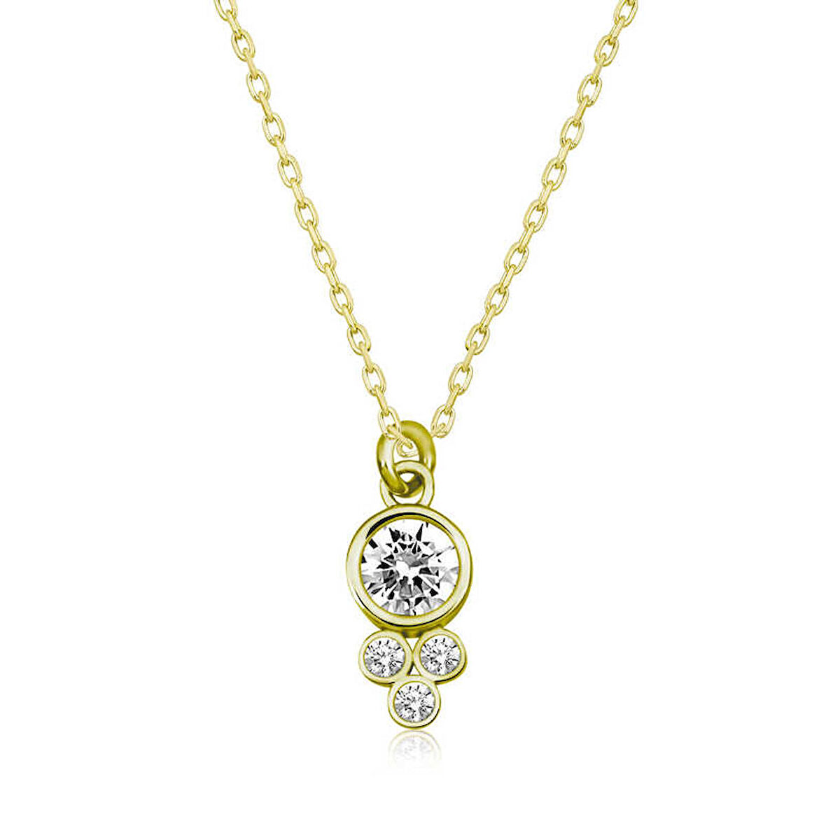 Lucky Life 925 Ayar Gumuss  Gold Çiğ Damlası Yuvarlak Tektaş Bayan Kolye