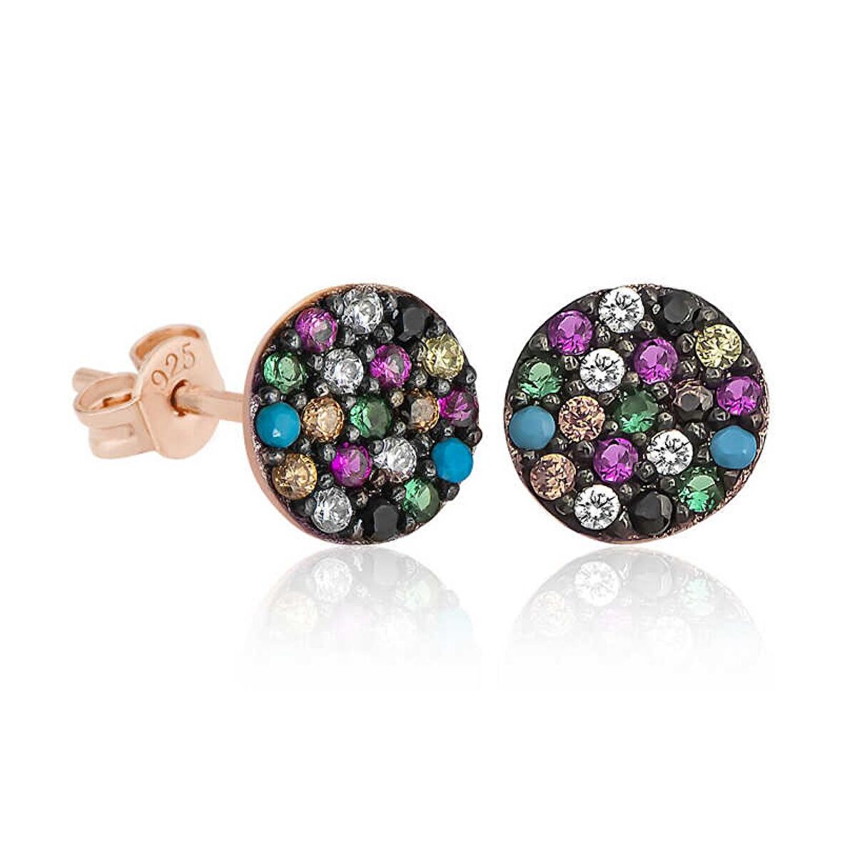 ​Lucky Life 925 Ayar Gumuss  Mix Taşlı Daire Küpe