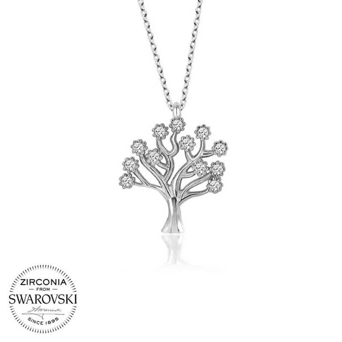 Swarovski Taşlı Lucky Life 925 Ayar Gumuss  Hayat Ağacı Bayan Kolye