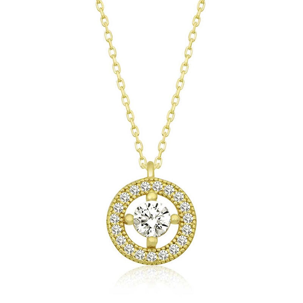 Lucky Life 925 Ayar Gumuss  Gold Minimal Yuvarlak Tektaş Lucky Life Lucky Life Kadın Kolye