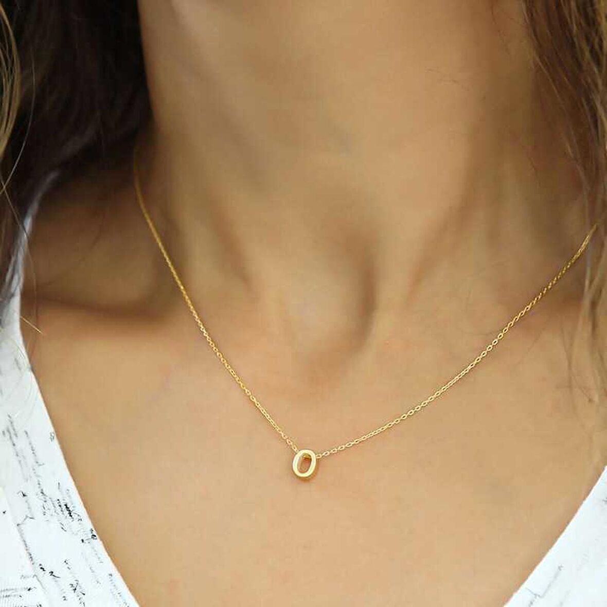 Lucky Life 925 Ayar Gumuss  Gold 3 Boyutlu Harf O Bayan Kolye