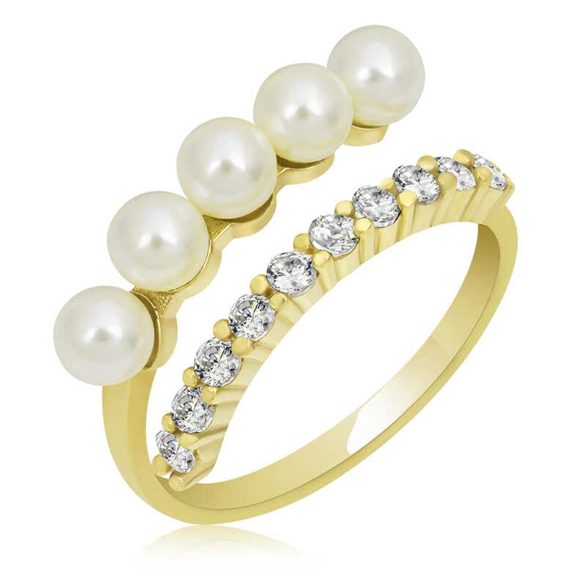 Lucky Life 925 Ayar Gumuss  Gold Ayarlanabilir İnci Taşlı Kadın Yüzük