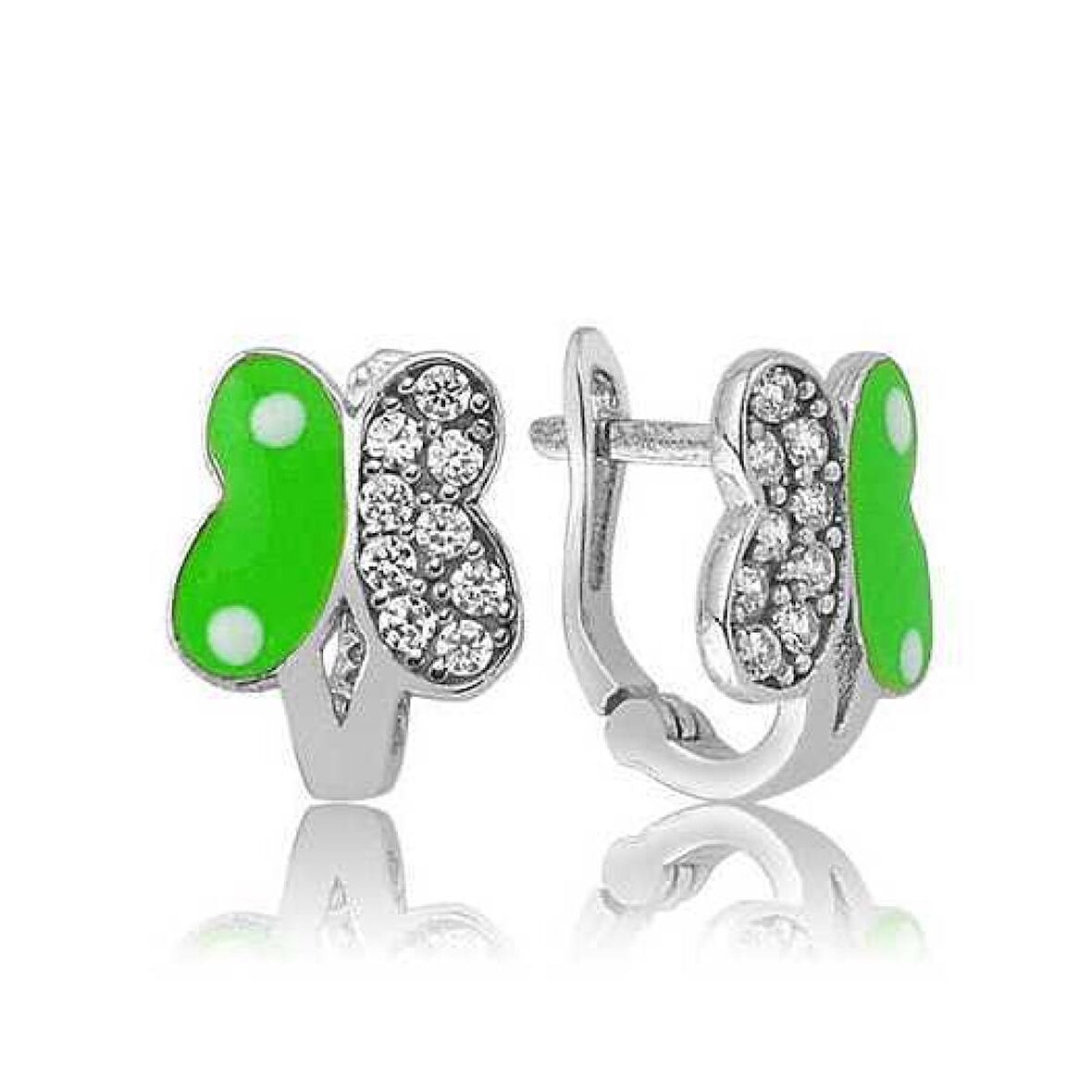 Lucky Life 925 Ayar Gumuss  Yeşil Kelebek Çocuk Küpe
