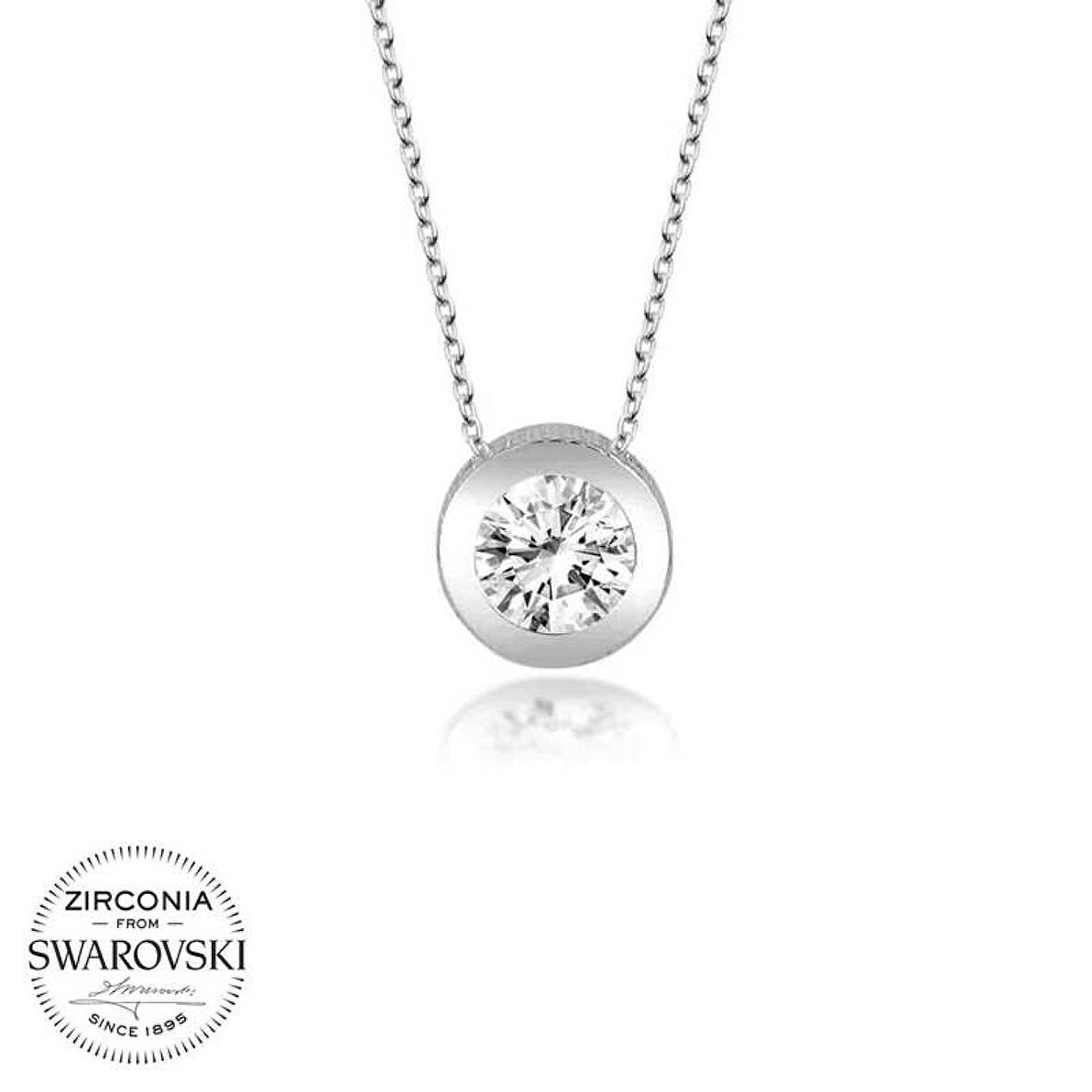 Swarovski Taşlı Lucky Life 925 Ayar Gumuss  Tektaş Bayan Kolye