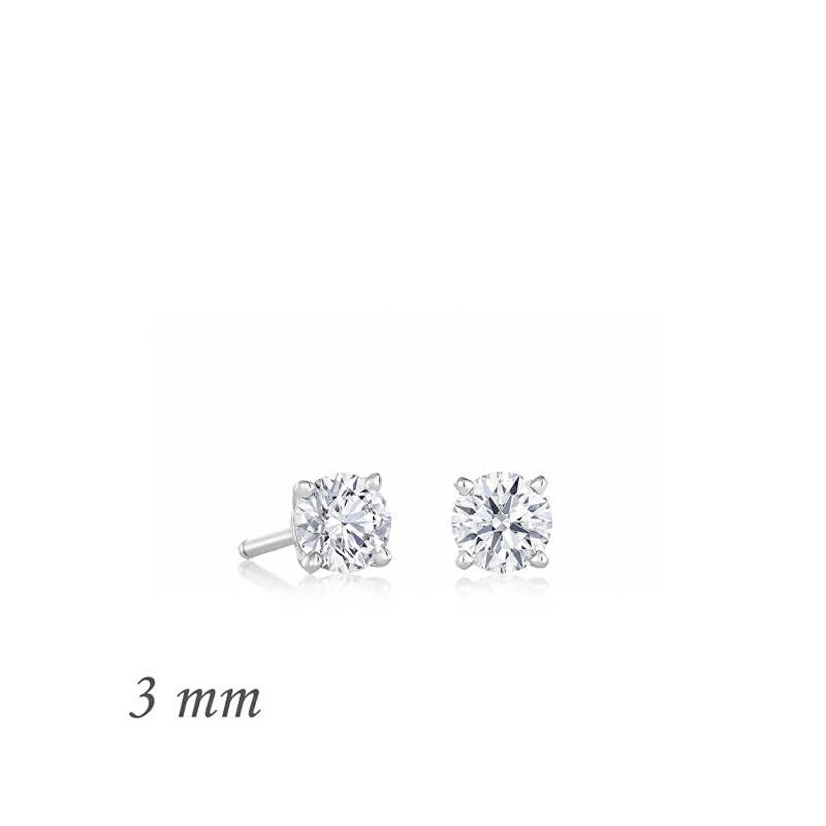 Lucky Life 925 Ayar Gumuss  Yuvarlak Tek Taş Zirkon Küpe - 3 mm