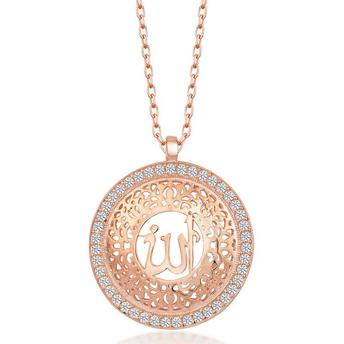 Lucky Life 925 Ayar Gumuss  Rose Allah Yazılı Kadın Kolye