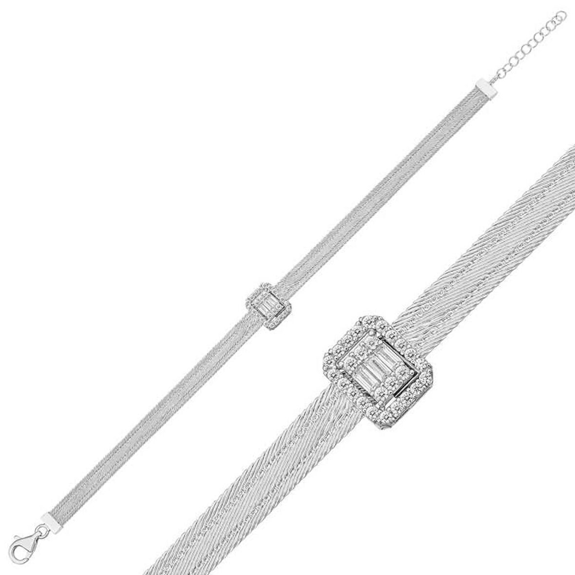 Lucky Life 925 Ayar Gumuss  Baget Taşlı Trabzon Hasır Kadın Bileklik