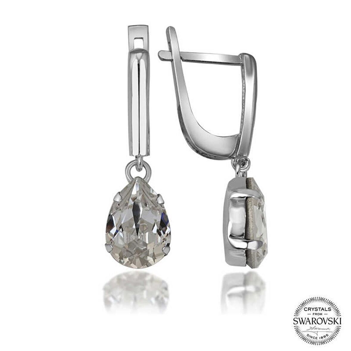 Swarovski Crystal Taşlı Lucky Life 925 Ayar Gumuss  Damla Sallantılı Kadın Küpe