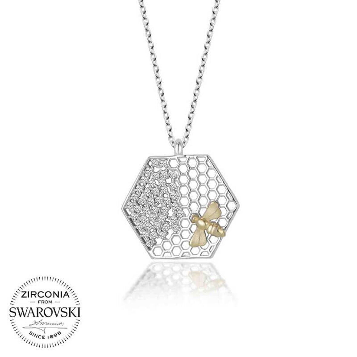 Swarovski Taşlı Lucky Life 925 Ayar Gumuss  Arı Kadın Kolye