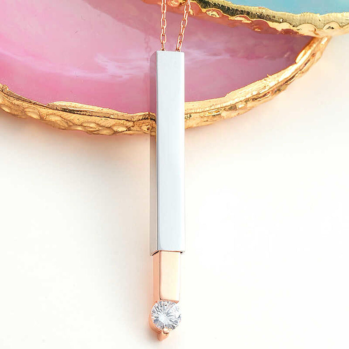 Lucky Life 925 Ayar Gumuss  Rose İsim Yazılabilen Açılır Çubuk Kadın Kolye