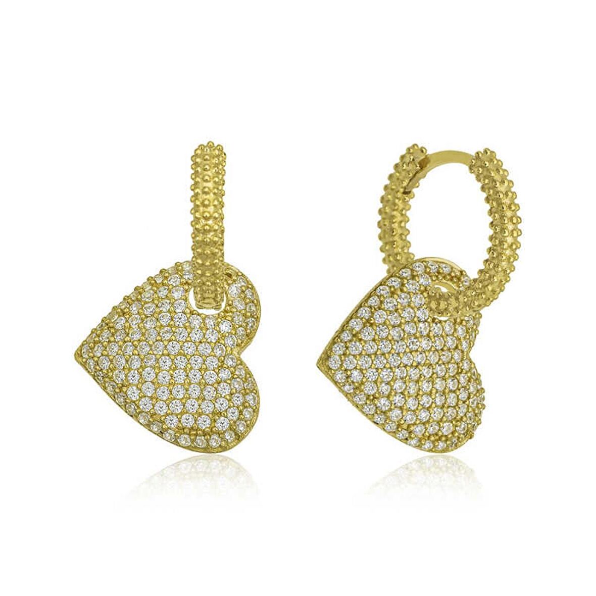 Lucky Life 925 Ayar Gumuss  Gold Halka Kalp Kadın Küpe