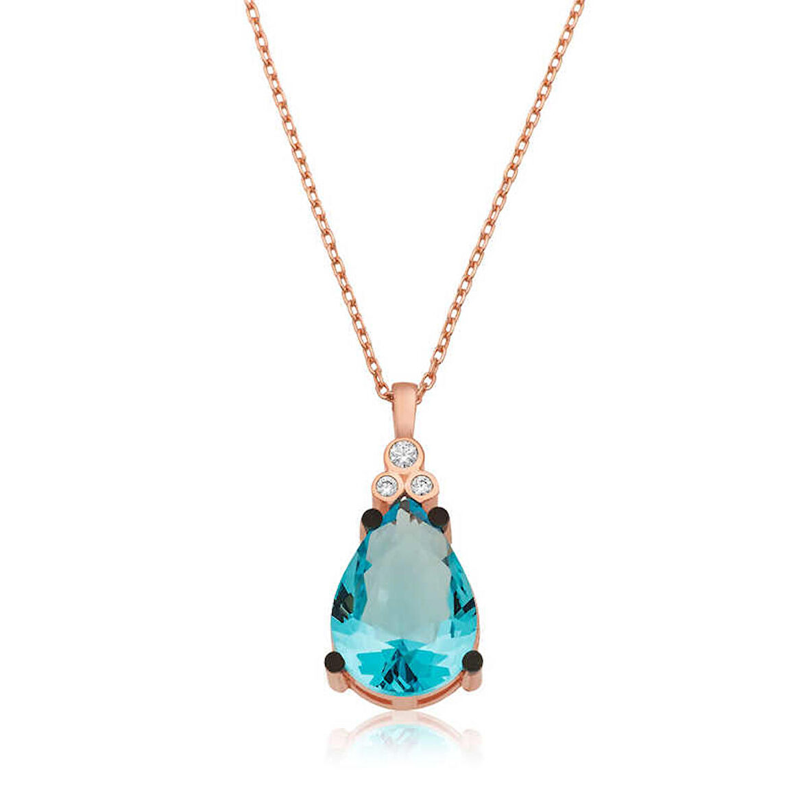 Lucky Life 925 Ayar Gumuss  Mavi Topaz Damla Kadın Kolye