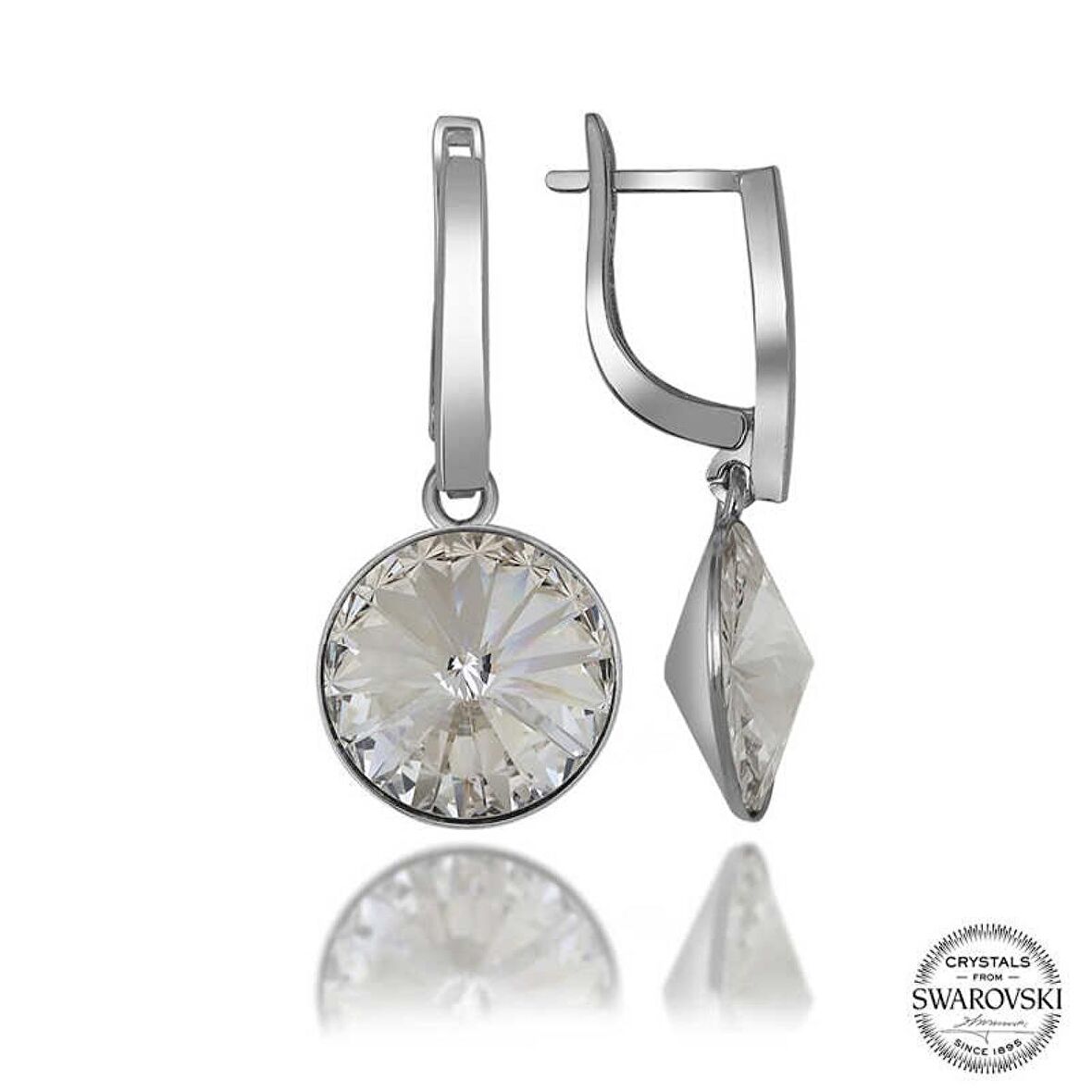 Swarovski Crystal Taşlı Lucky Life 925 Ayar Gumuss  Beyaz Sallantılı Kadın Küpe