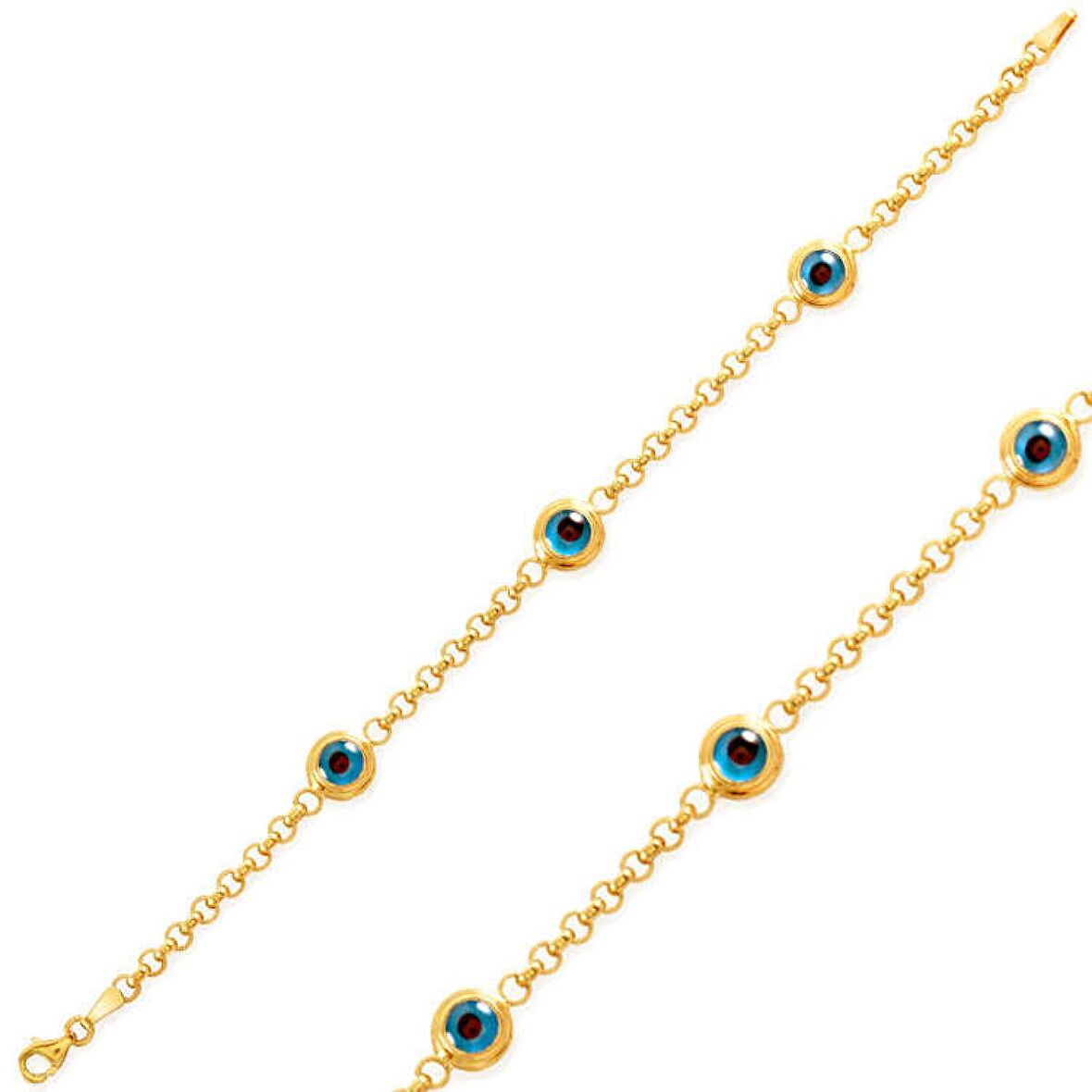 Lucky Life 925 Ayar Gumuss  Gold Nazar Boncuklu Bayan Bileklik