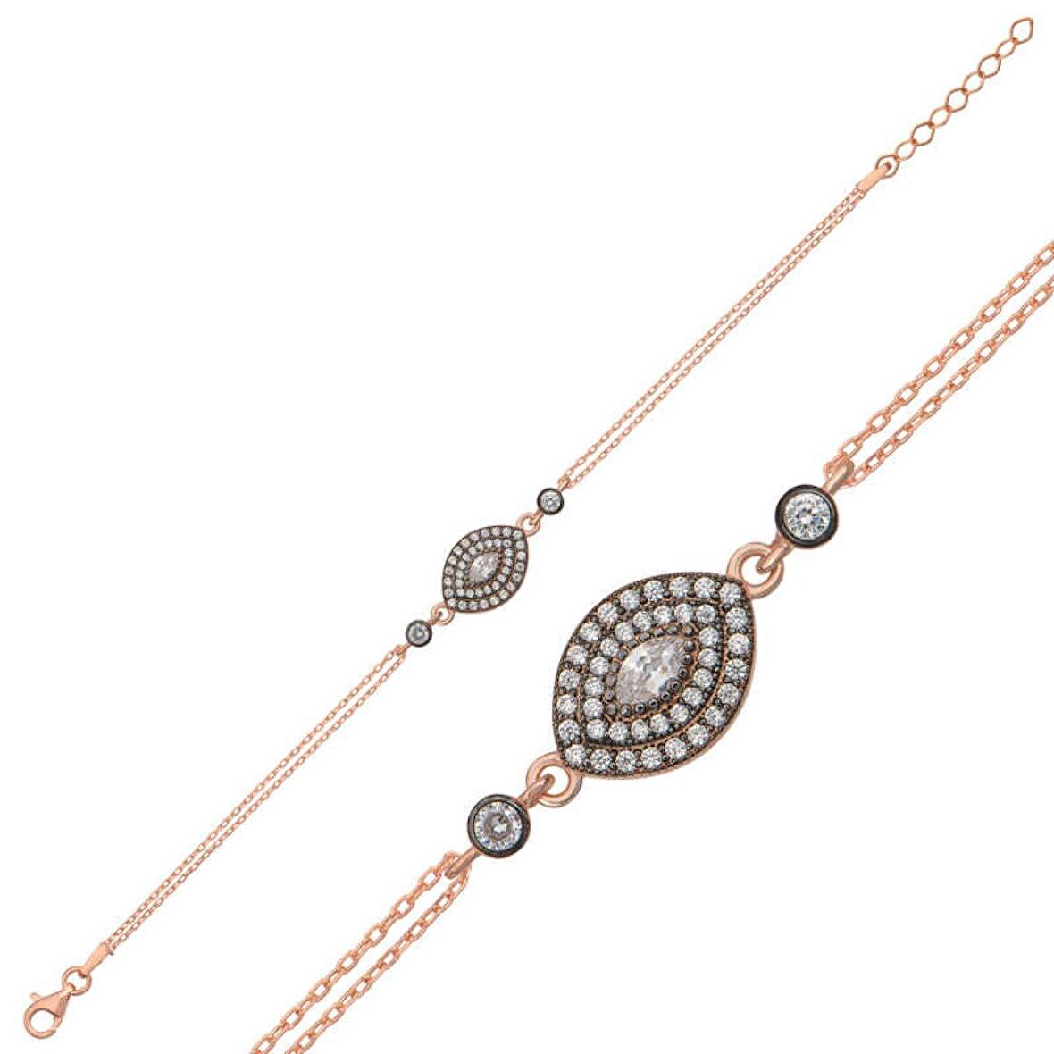 Lucky Life 925 Ayar Gumuss  Rose Damla Elmas Montür Kadın Bileklik