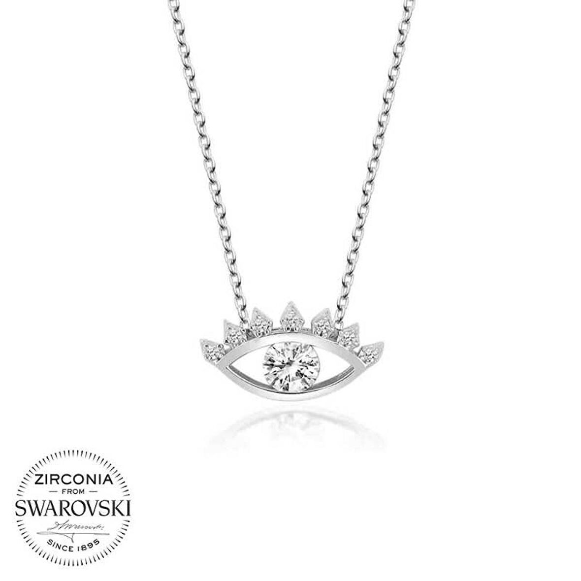 Swarovski Taşlı Lucky Life 925 Ayar Gumuss  Göz Tektaş Bayan Kolye