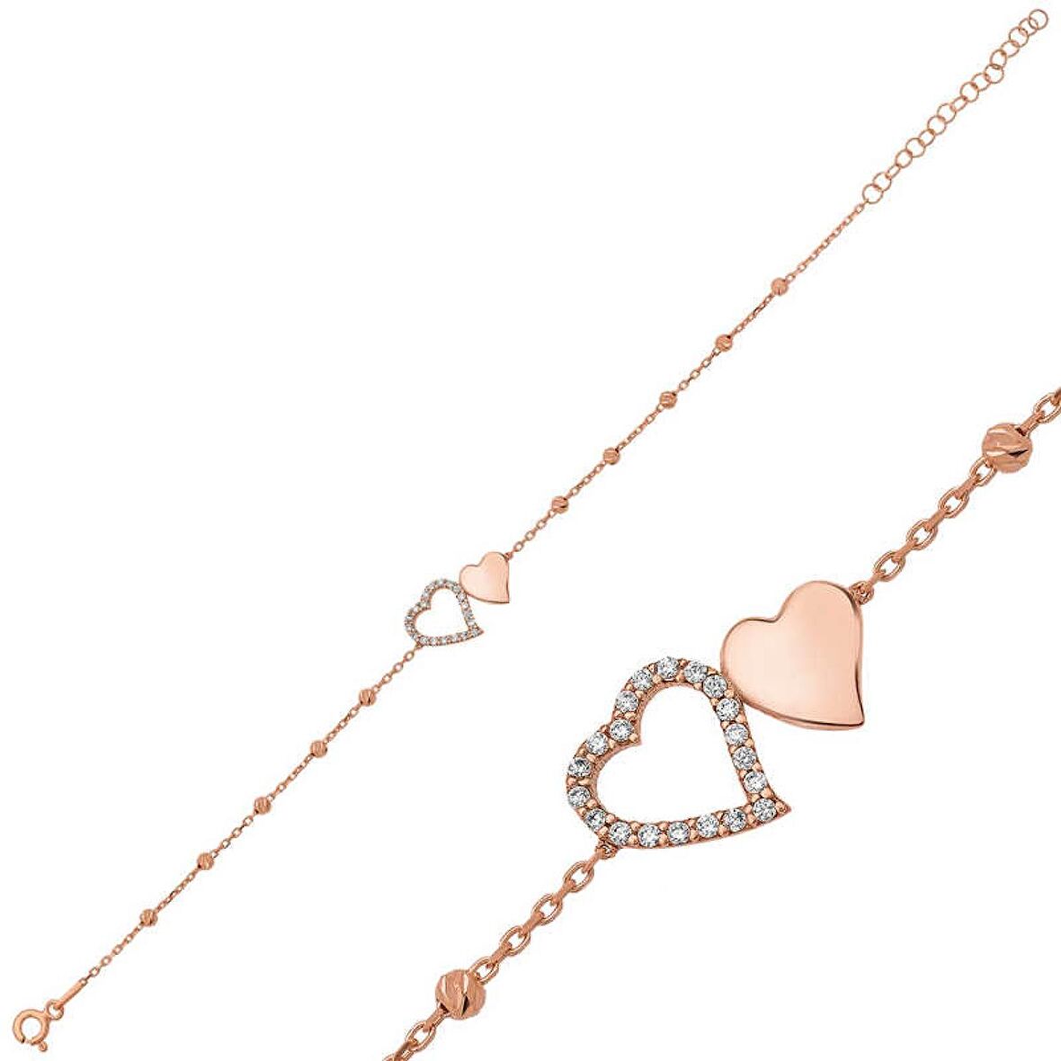 Lucky Life 925 Ayar Gumuss  Rose Dorissa İki Kalp Bayan Bileklik
