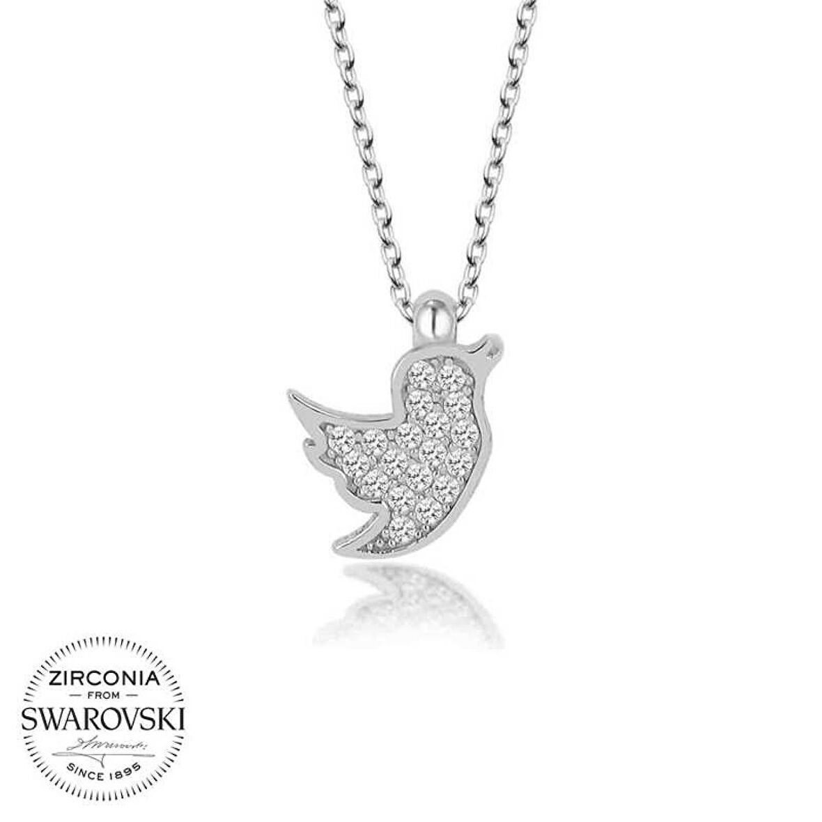 Swarovski Taşlı Lucky Life 925 Ayar Gumuss  Kuş Bayan Kolye