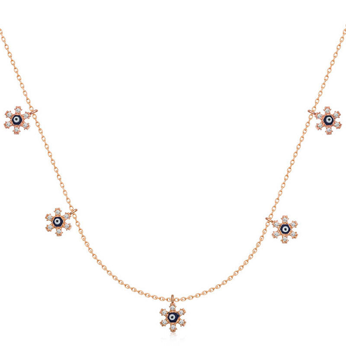 Lucky Life 925 Ayar Gumuss  Rose Çiçek Nazarlı Şans Kadın Kolye