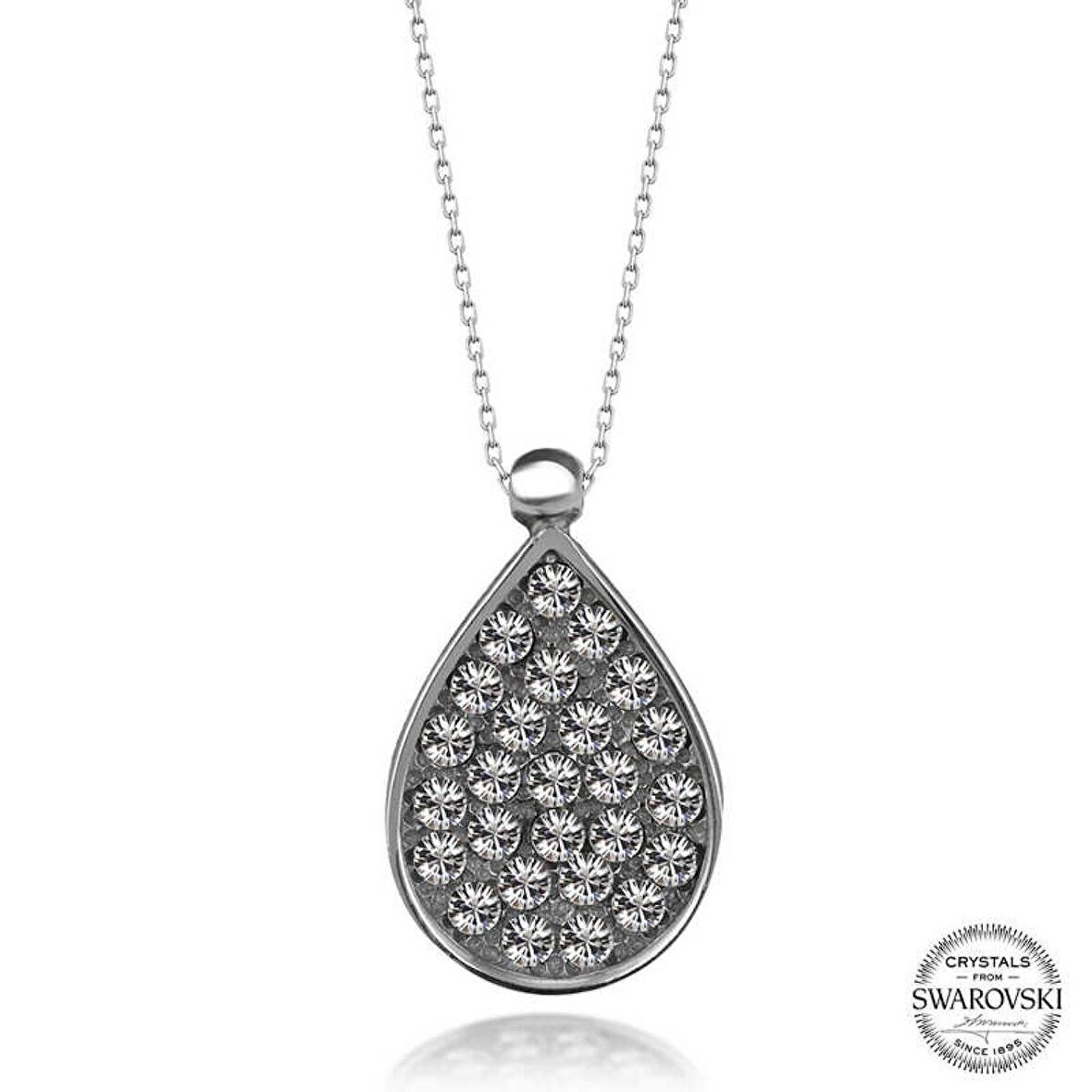 Swarovski Crystal Taşlı Damla Lucky Life 925 Ayar Gumuss  Kadın Kolye