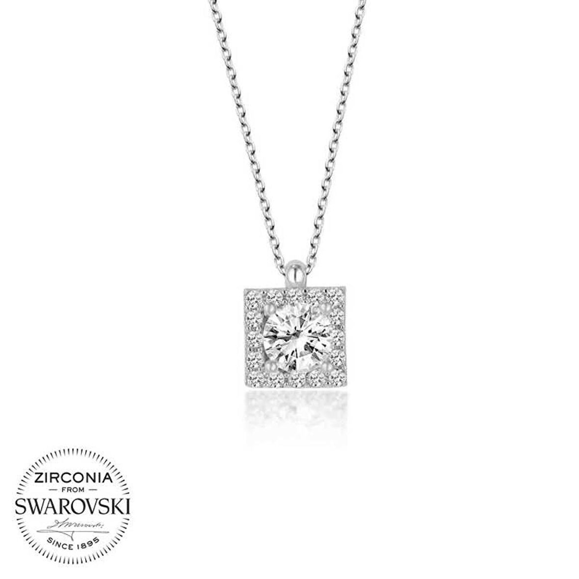 Swarovski Taşlı Lucky Life 925 Ayar Gumuss  Tektaş Bayan Kolye