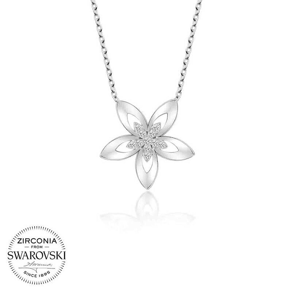 Swarovski Taşlı Lucky Life 925 Ayar Gumuss  Çiçek Kadın Kolye