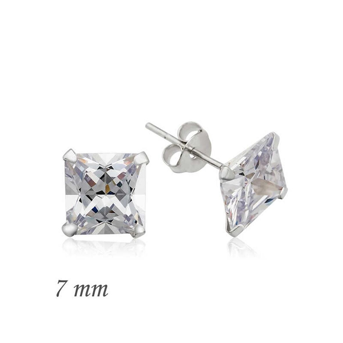 Lucky Life 925 Ayar Gumuss  Kare Tek Taş Zirkon Küpe - 7 mm