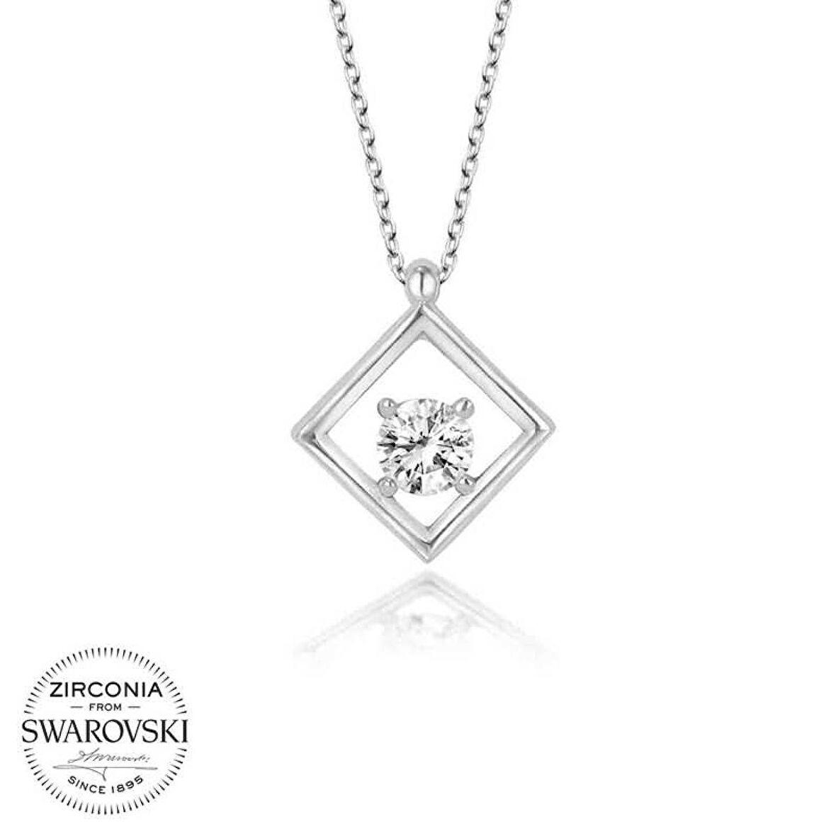 Swarovski Taşlı Lucky Life 925 Ayar Gumuss  Dörtgen Kadın Kolye