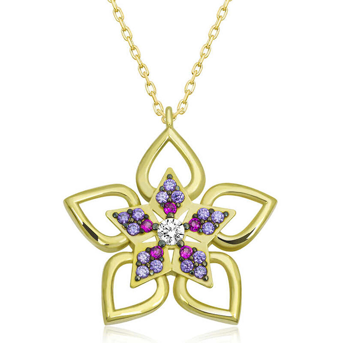 ​Lucky Life 925 Ayar Gumuss  Gold Çiçek Kadın Kolye